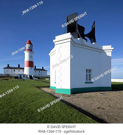 Souter Lighthouse and Foghorn at Lizard Point on the north east coast, Whitburn, Sunderland, South Shields, Tyne and Wear, England, United Kingdom, Europe
