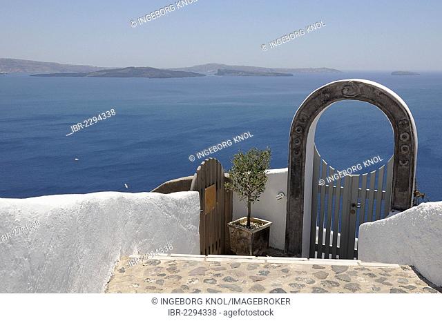 Entrance, gate, ocean, Fira, Santorini, Greece, Europe, PublicGround