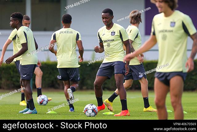 Anderlecht's Marco Kana pictured in action during a training session of Belgian soccer team RSC Anderlecht, Wednesday 24 August 2022 in Brussels