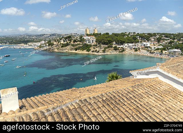 Moraira Alicante Spain on July 11, 2020: Aerial view of El Portet beach