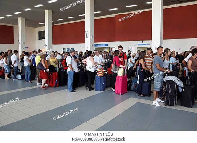 waiting people queue on airport