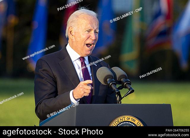 United States President Joe Biden offers remarks prior to him signing into law his Bipartisan Infrastructure Deal, H.R. 3684