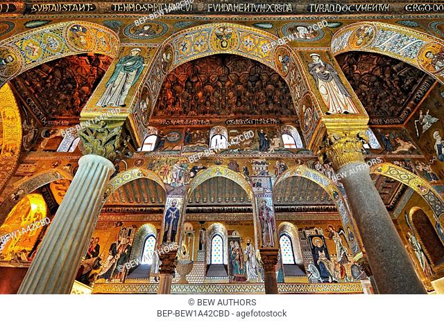 Golden mosaic in La Martorana church in Palermo Italy