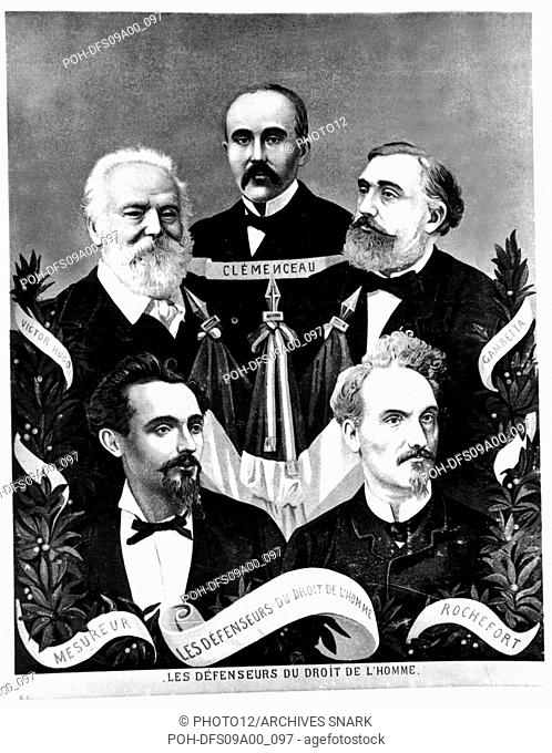 Defenders of human rights: Clemenceau, Victor Hugo, Gambetta, Mesureur and Rochefort 1871 France