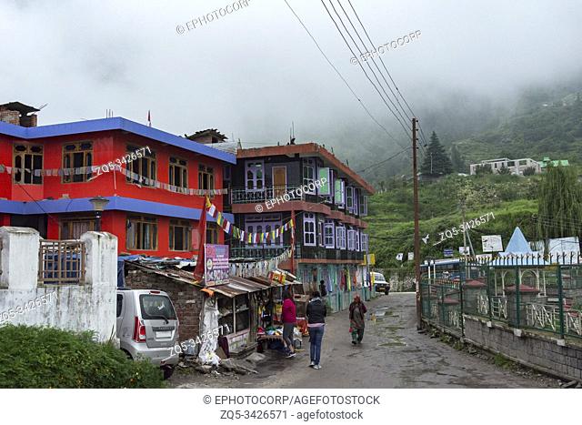 Sarahan Town view on a misty day, Himachal Pradesh, India