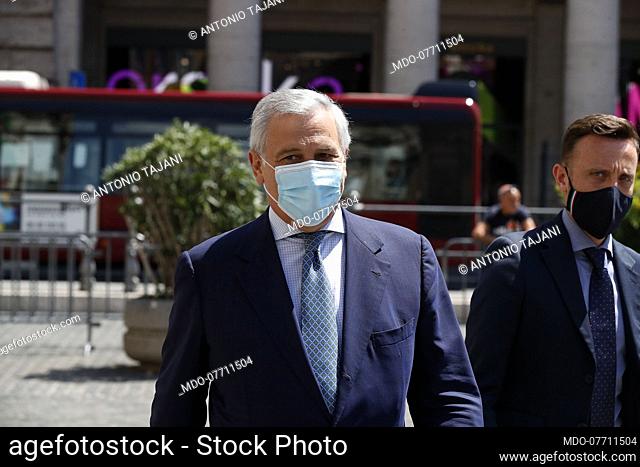 Vice-president of Forza Italia Antonio Tajani with the mask to protect himself from the Coronavirus emergency (Covid-19), near Palazzo Chigi