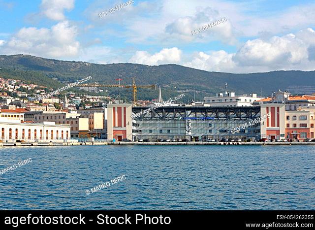 TRIESTE, ITALY - OCTOBER 14: Coast Guard Building in Trieste on OCTOBER 14, 2014. Guardia Costiera Headquarters from Molo Audace Dock in Trieste, Italy
