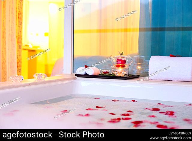 interior of modern spa bathroom in luxury hotel