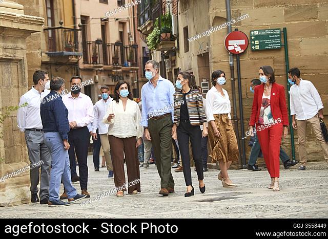 King Felipe VI of Spain, Queen Letizia of Spain during a Walking tour of the Camino de Santiago and visit the Cathedral at on July 10