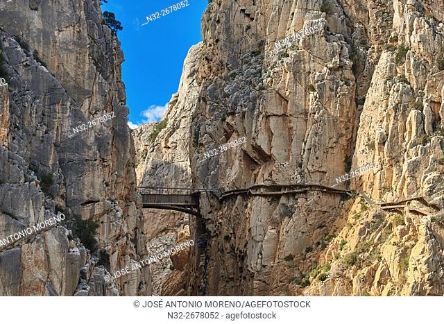 Desfiladero de lo Gaitanes. The Kings Pathway, Caminito del rey, El Chorro Gorges, Ardales, Malaga Province, Andalusia, Spain