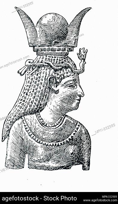 This illustration that dates to around 1898 shows the Middle Eastern goddess Astarte with a horned headdress. She was a form of the ancient Sumerian goddess of...