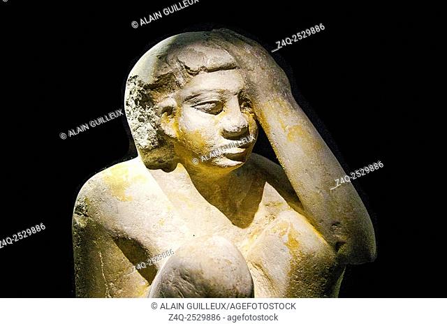 Egypt, Alexandria, National Museum, model statuette of a servant cooking and protecting his head from fire
