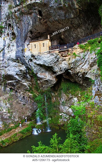 The Holy Cave where is the sculpture of Covadonga Virgin. Cangas de Onis. Council. Oriente region. Picos de Europa. Asturias. Spain