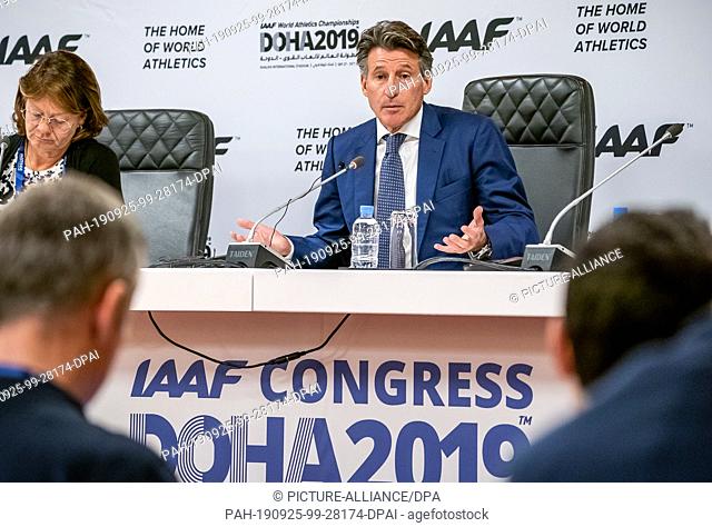 25 September 2019, Qatar: Athletics, IAAF, World Championships. Sebastian Coe, President of the International Association of Athletics Federations (IAAF)