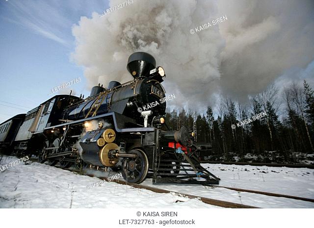 Santa Claus's train, the Arctic Express, puffs its way through Finnish Lapland. The train, pulled by a steam engine built in 1949