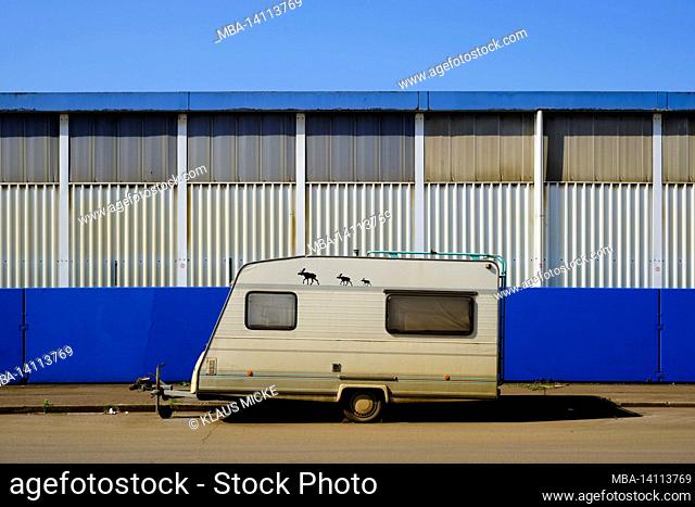 camping car in front of the factory