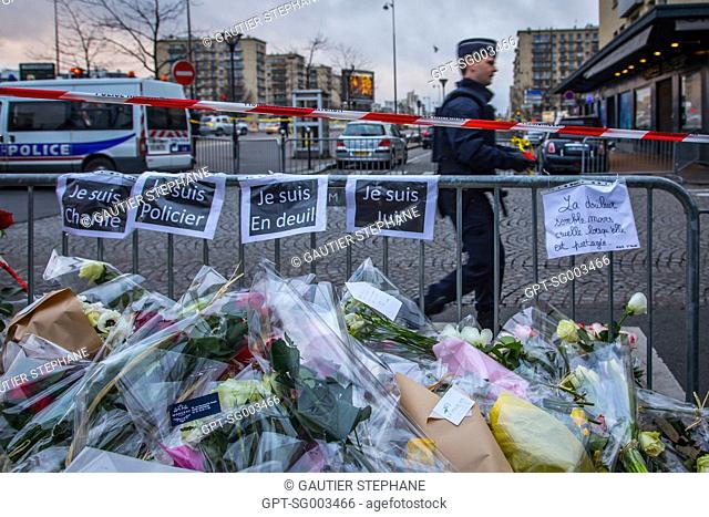 HOMAGE AND PRAYER IN FRONT OF THE HYPER CACHER SUPERMARKET FOLLOWING THE HOSTAGE TAKING THAT LEFT 4 DEAD, PORTE DE VINCENNES