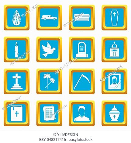 Funeral icons set in azur color isolated illustration for web and any design
