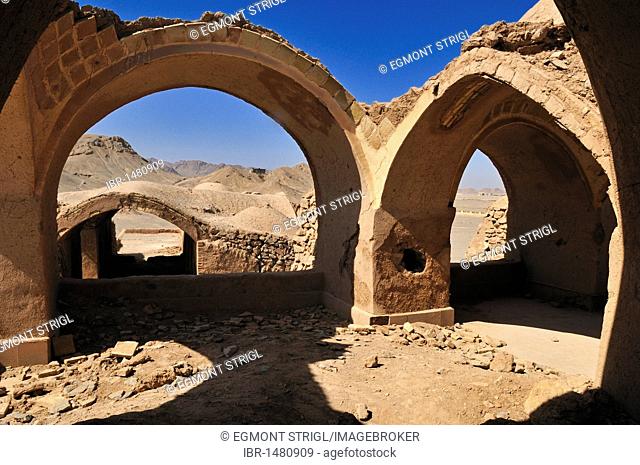 Ceremonial buildings at the Tower of Silence, Zoroastrian burial ground, Zoroastrianism, Mazdaism, Yazd, Persia, Iran, Asia
