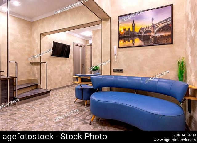 Anapa, Russia - July 26, 2019: Spacious entrance hall of a multi-level apartment