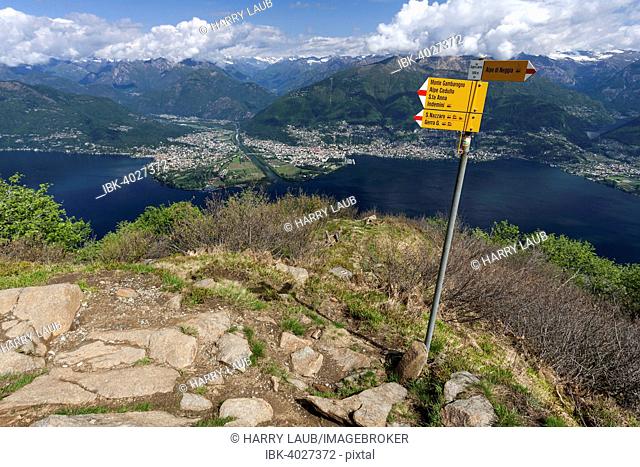 View from the trail at Monte Gambarogno on Lago Maggiore, Ticino Alps, Ascona and Locarno, Canton of Ticino, Switzerland