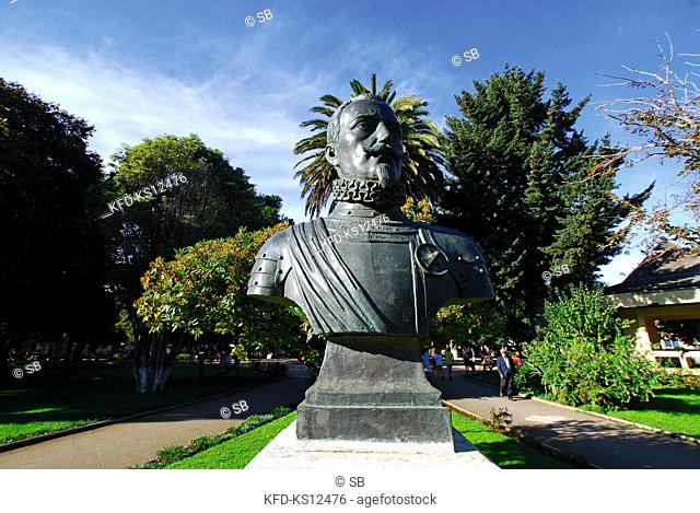 Chile, Cañete, Plaza de Armas, Don Pedro de Valdivia Statue, Province of Arauco, Region VIII of Bio Bio, South America