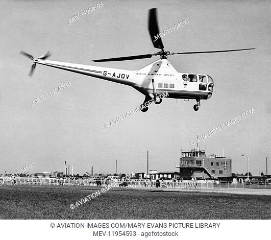 Bea Helicopters British European Airways Sikorsky S-51 Flying over a Control-Tower