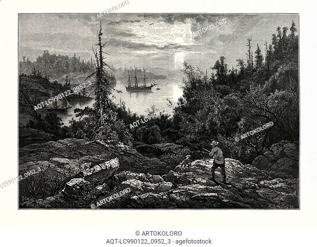 PARRY SOUND, FROM THE HEIGHTS NEAR PARRY SOUND VILLAGE, CANADA, NINETEENTH CENTURY ENGRAVING