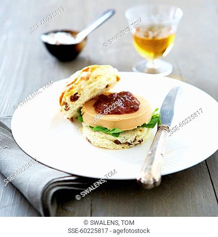 Foie gras and fig jam mini scone burger