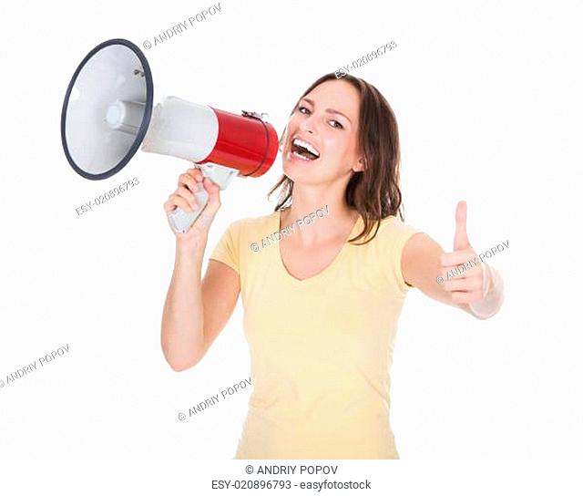 Woman Shouting Through Megaphone