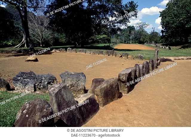 Batey, rectangular field for the ceremonies and ball games, archaeological site of Caguana, Puerto Rico. Taino Civilisation, 13th century