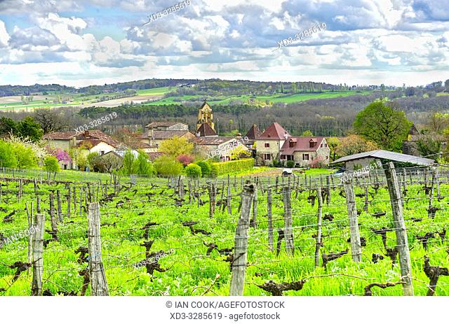 orchard and village of Saint Julien dâ. . Eymet, Dordogne Department, Nouvelle Aquitaine, France