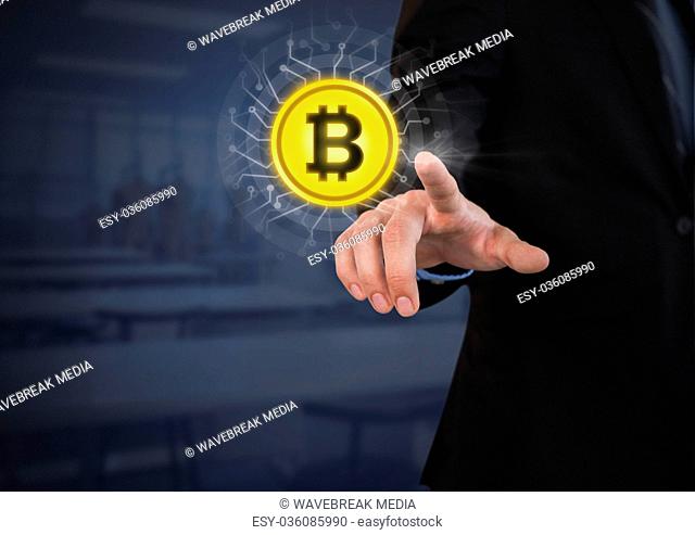 Businessperson touching bitcoin graphic icon