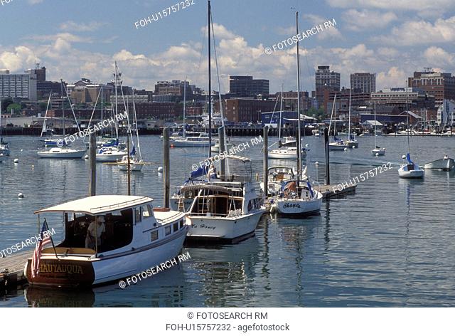South Portland, ME, Maine, Boats docked at Yacht Club in South Portland Harbor on Casco Bay