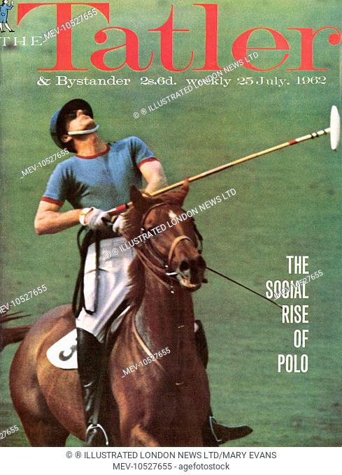 Prince Philip playing polo for Windsor Park against Silver Leys, photographed for the front cover of The Tatler in 1962. A well-known and skilful polo player