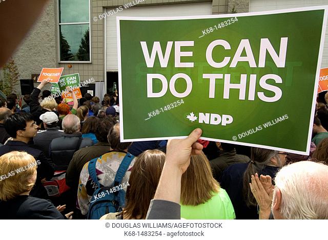 a political rally for the New Democratic Party, NDP, before the federal election in Canada, 2011, in Burnaby, British Columbia