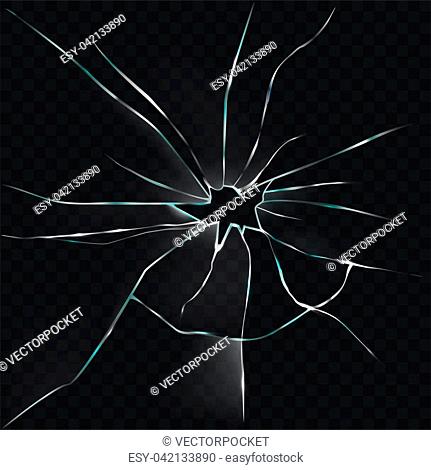 illustration of a broken, cracked glass with a hole in a realistic style on a black background