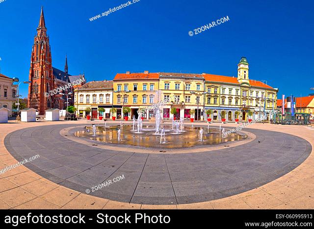 Osijek main square and cathedral panoramic view, Slavonija region of Croatia