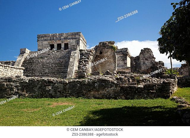El Castillo-The Castle in Mayan Ruins at Maya archeological site of Tulum, Quintana Roo, Yucatan Province, Mexico, Central America