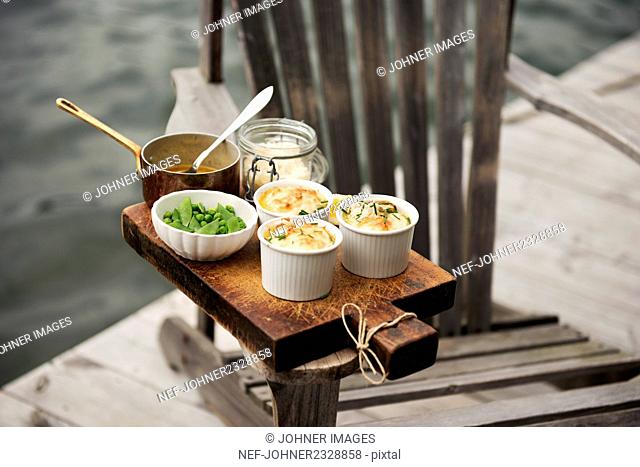 Food on wooden chopping board