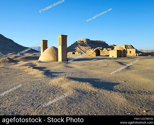 Silence towers on the outskirts of the desert city of Yazd in Iran, taken on November 17, 2017. Zarathustrians who had died until 1960 were kept here