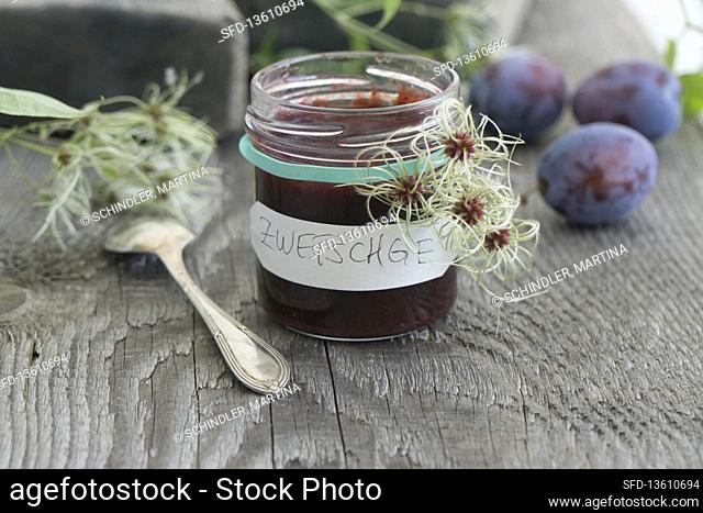 Plum jam in a jam jar