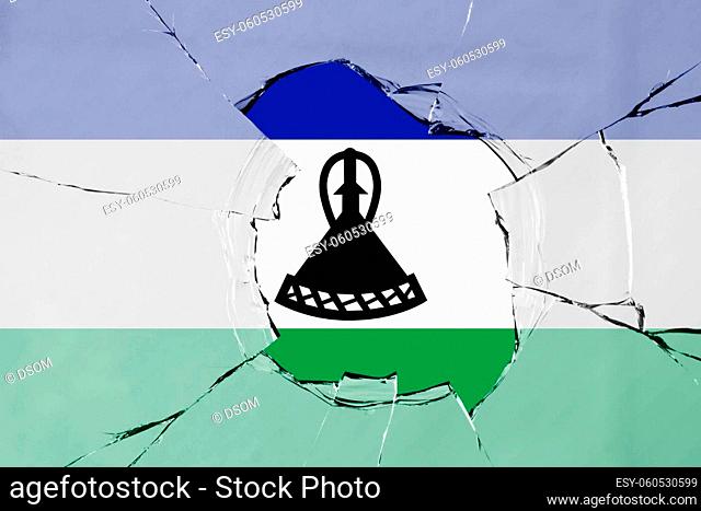 3D Flag of Lesotho on a glass breakage