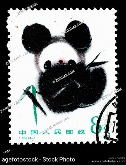 CHINA - CIRCA 1985: A stamp printed in China shows baby Panda painting, circa 1985