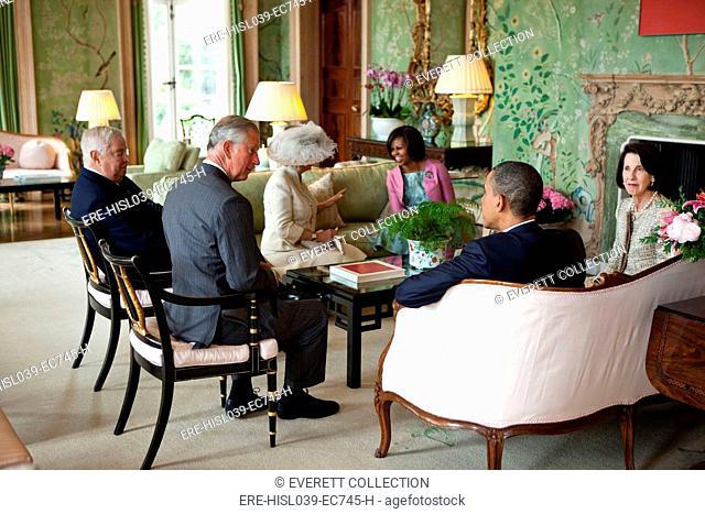 President Barack Obama and Michelle with the Prince of Wales and the Duchess of Cornwall. With them are U.S. Ambassador Louis Susman and Mrs