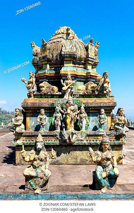 Hindu Temple on the road to Nuwara Eliya in the highlands of Sri Lanka. Hinduism is one of the major religions in the island country
