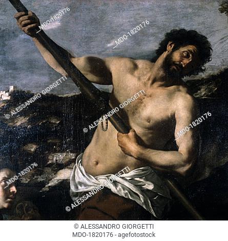 Rinaldo leaving, by Paolo Finoglio, 1641, 17th century, canvas. Italy, Puglia, Conversano, Castle Collection. Detail. The ferryman barebreasted with an oar