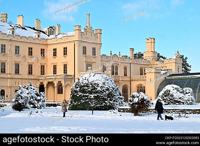 Snowy garden at the Lednice Castle, Breclav region, Czech Republic, December 3, 2023. (CTK Photo/Vaclav Salek)