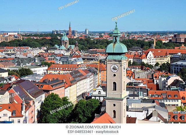 blick, panorama, rundblick, Heilig-Geist-Kirche, München, kirche, kirchturm, bayern, glockenturm, architektur, stadt, aussicht, innenstadt, altstadt