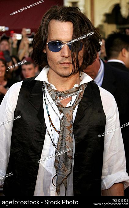 Johnny Depp attends the World Premiere of ""Pirates of the Caribbean: At World's End"" held at Disneyland in Anaheim, California on May 19, 2007